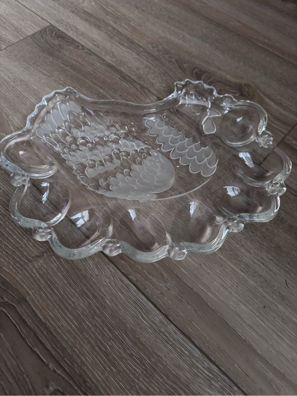 Clear Glass Decorative devil egg Serving Platter with Bird Motif
